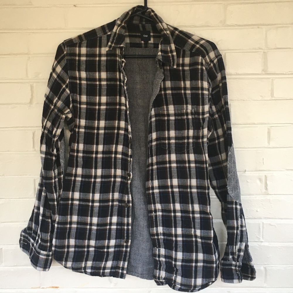 Men's GAP, dark blue plaid button-up shirt